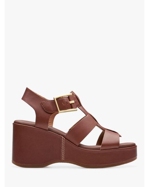 Clarks Brown Manon Cove Leather Wedge Sandals