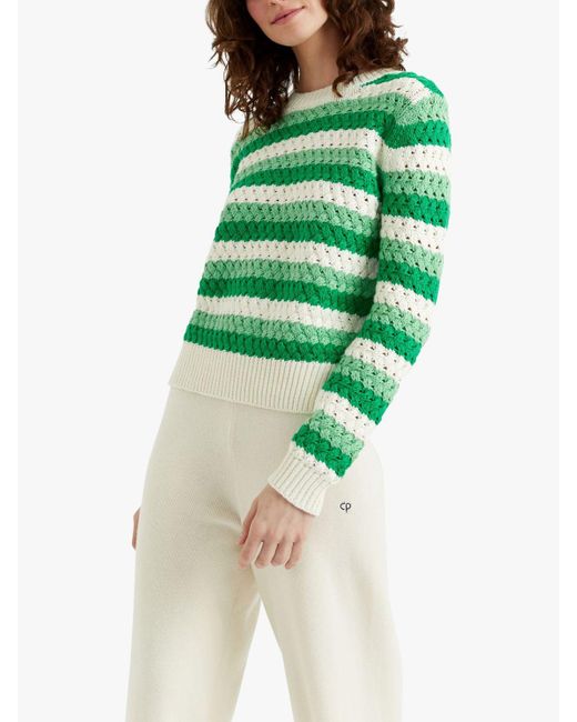 Chinti & Parker Green Crochet Stripe Jumper