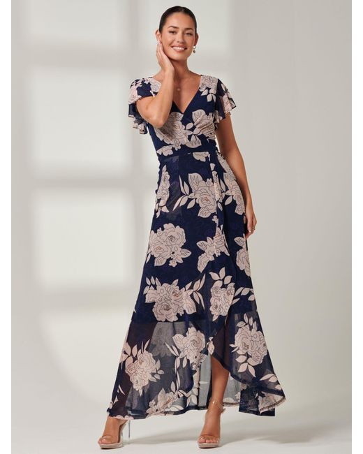 Jolie Moi Blue Gisselle Floral Print Wrap Maxi Dress