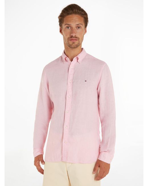 Tommy Hilfiger Pink Linen Pigment Dyed Shirt for men