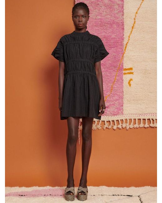 Ghospell Black Yasmin Ruched Linen Blend Mini Dress