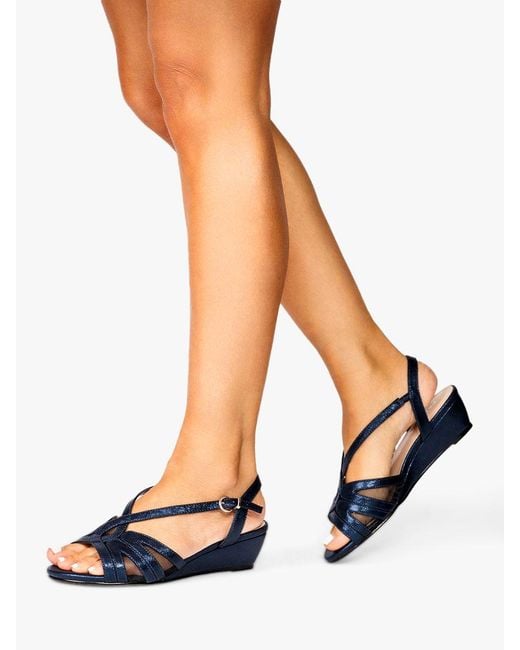 Paradox London Blue Julia Wide Fit Shimmer Mid Heel Wedge Sandals