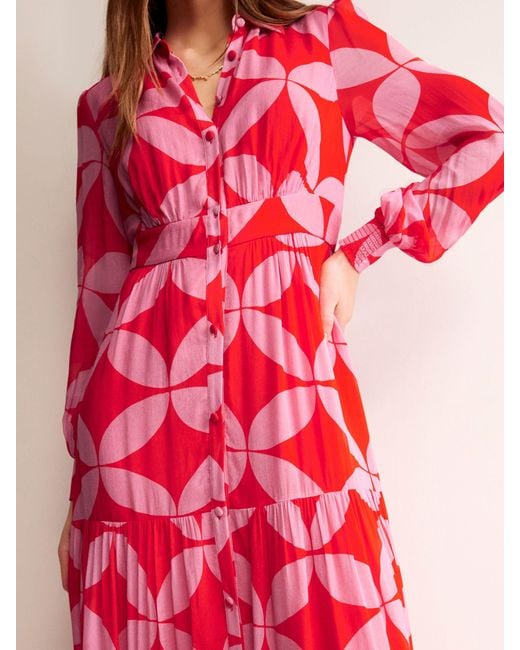 Boden Red Occasion Ecovero Shirt Maxi Dress