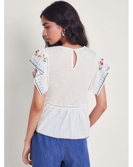 Monsoon White Prue Pineapple Embroidered Top