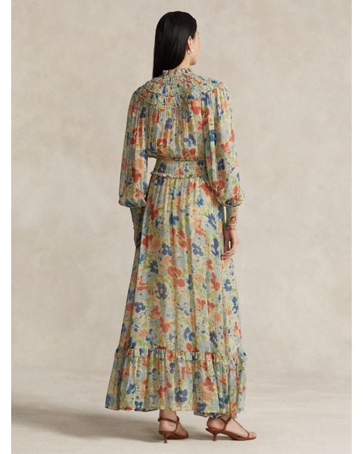 Ralph Lauren Natural Polo Floral Print Blouson Maxi Dress