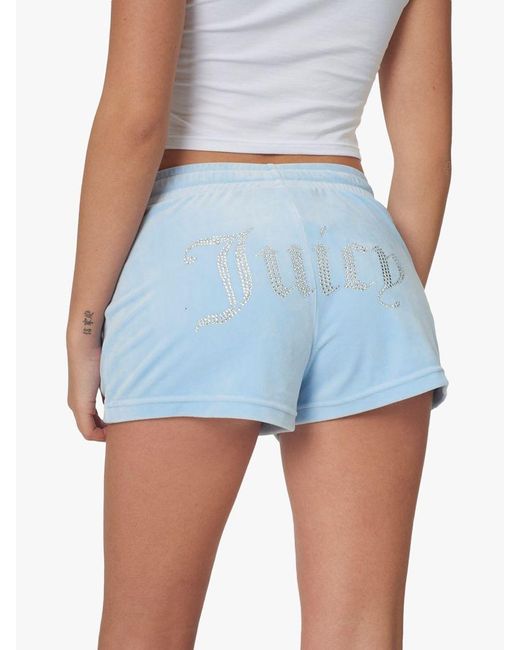 Juicy Couture Blue Diamante Embellished Velour Track Shorts