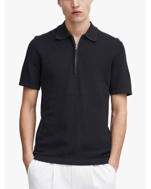 Casual Friday Black Karl Structured Zip Knit Polo Shirt for men