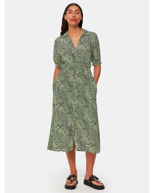 Whistles Green Diagonal Leopard Print Midi Dress