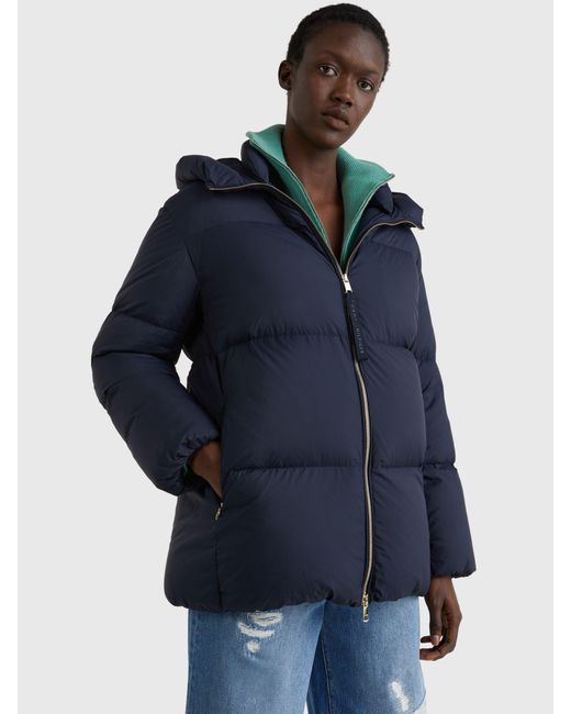 Tommy Hilfiger Blue Down Quilted Puffer Coat