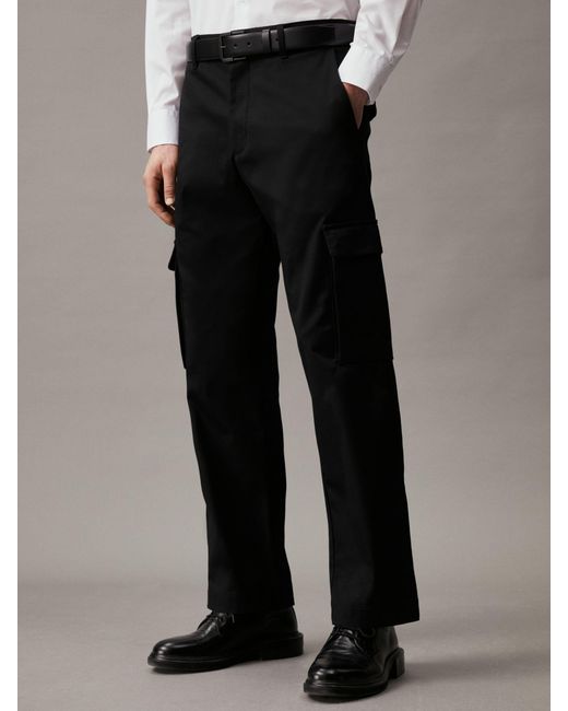Calvin Klein Black Relaxed Straight Cargo Trousers for men
