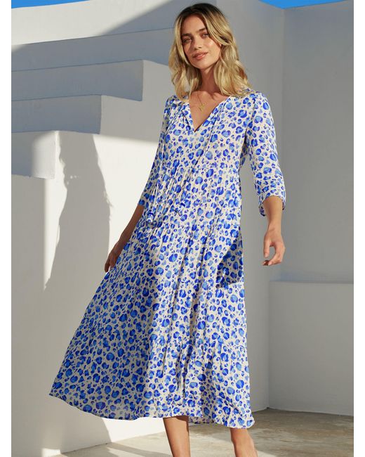 Aspiga Blue Emma Cheetah Print Midi Dress