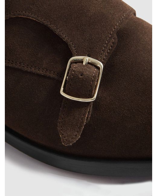 Reiss Brown Amalfi Suede Monk Shoes for men