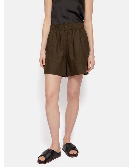 Jigsaw Brown Elastic Waist Linen Shorts