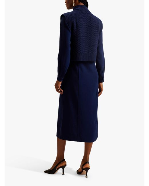 Ted Baker Blue Elsiiey Knit Layer Shirt Dress