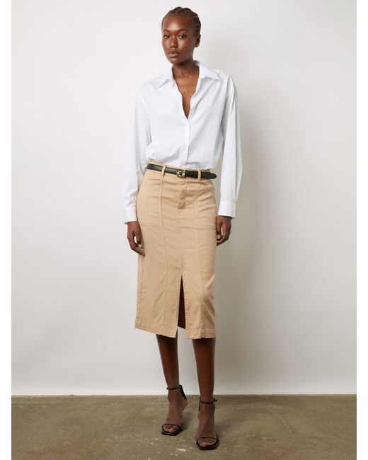 Gerard Darel White Dorys Linen Blend Midi Denim Skirt