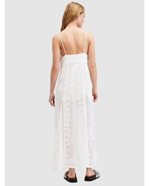 AllSaints White Dahlia Embroidered Organic Cotton Blend Maxi Dress