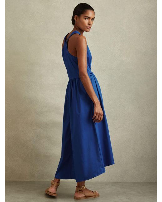 Reiss Yana - Cobalt Blue Petite Cotton Blend High-low Midi Dress