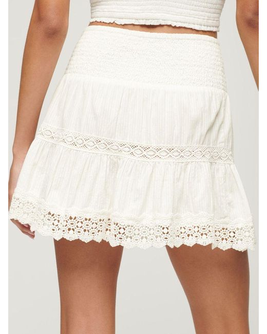 Superdry Natural Ibiza Lace Tiered Mini Skirt