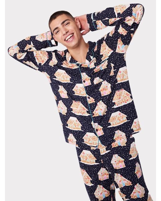 Chelsea Peers Blue Gingerbread Print Pyjama Set for men
