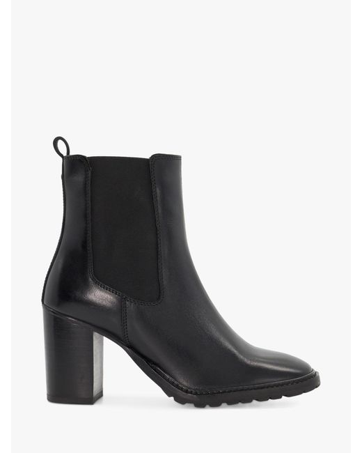 Dune Black Petition Leather Block Heel Ankle Boots