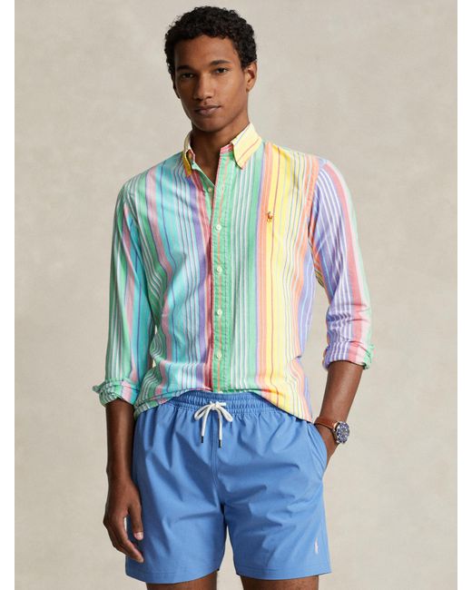 Ralph Lauren Blue Polo Custom Fit Striped Oxford Fun Shirt for men