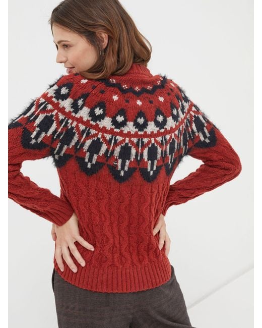 FatFace Maddie Fair Isle Yoke Wool Blend Jumper in Red Lyst UK