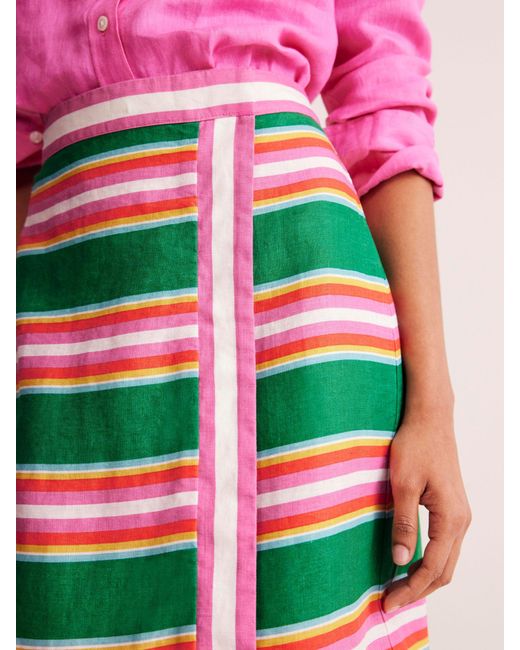 Boden Pink Linen Border Wrap Knee Length Skirt
