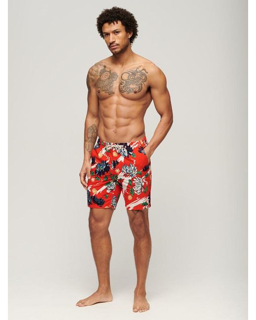 Superdry Red Floral Print Bermuda Shorts for men