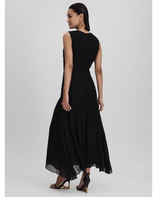 Reiss Black Saffy Ruched Woven Maxi Dress