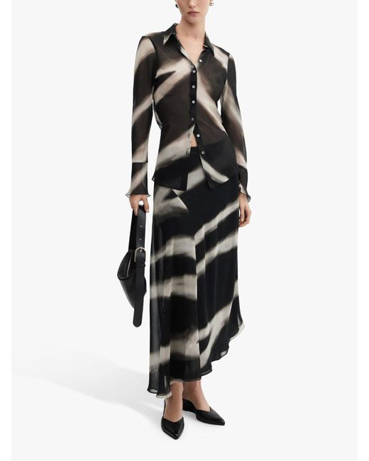 Mango Black Allegra Abstract Stripe Asymmetric Maxi Skirt