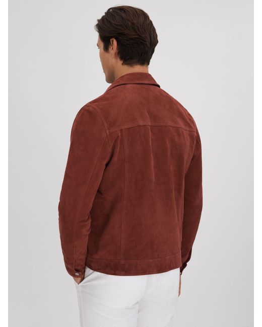 Reiss Red Nico Long Sleeve Suede Twin Pocket Overshirt for men