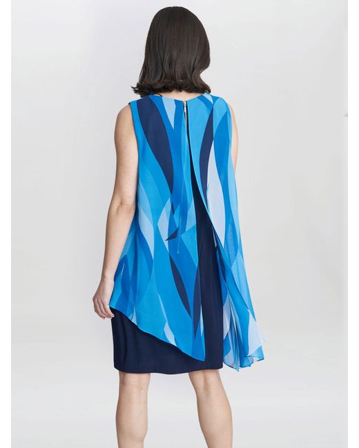 Gina Bacconi Blue Edie Jersey Shift Dress With Chiffon Overlay