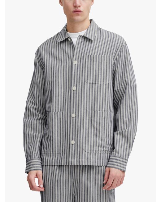 Casual Friday Gray August Linen Mix Striped Overshirt for men