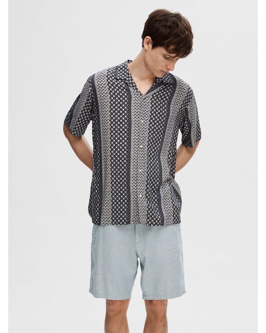 SELECTED Gray Vero Geometric Print Short Sleeve Shirt for men