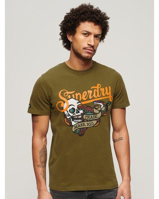 Superdry Green Tattoo Script Graphic T-shirt for men