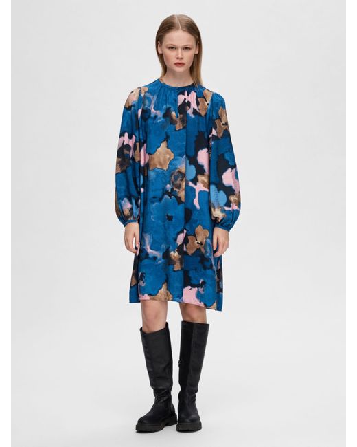 SELECTED Blue Mariet Abstract Print Dress