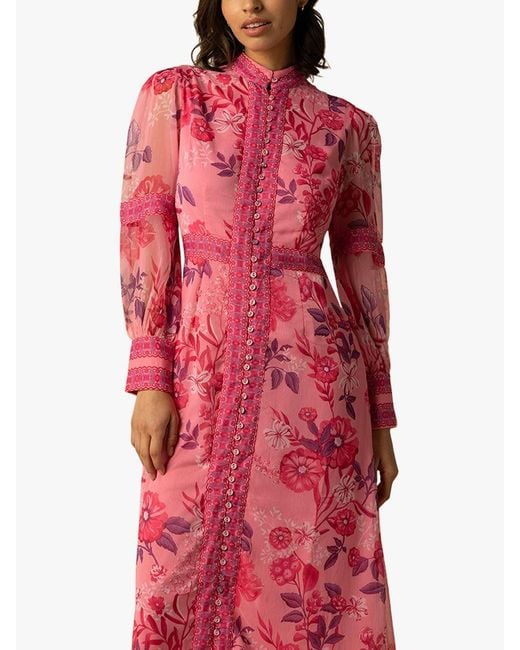 Raishma Red Aspen Floral Bishop Sleeve Maxi Dress