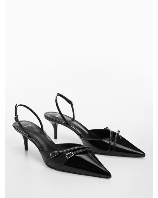 Mango Black Tira Slingback Buckle Detail Kitten Heel Shoes