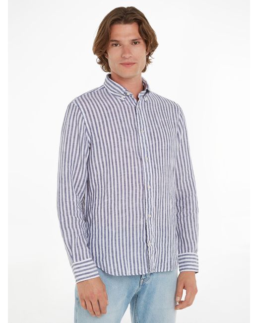 Tommy Hilfiger Blue Linen Stripe Shirt for men