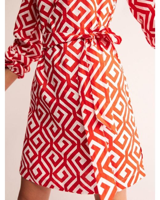 Boden Red Cleo Maze Print Linen Mini Dress