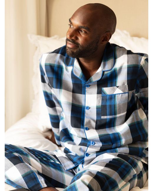 Cyberjammies Blue Aldrin Check Cotton Pyjama Top for men