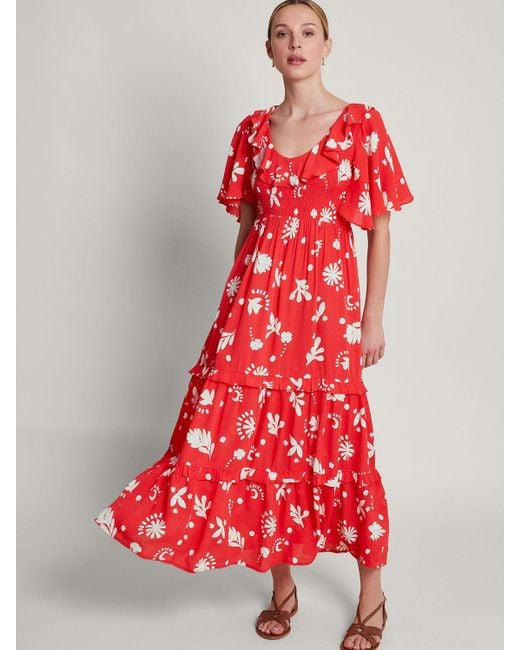 Monsoon Lily Tiered Dress Red