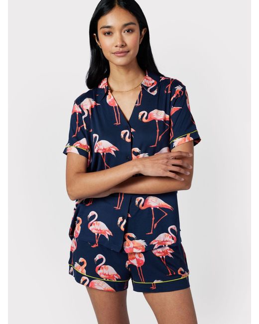Chelsea Peers Blue Flamingo Print Short Pyjama Set