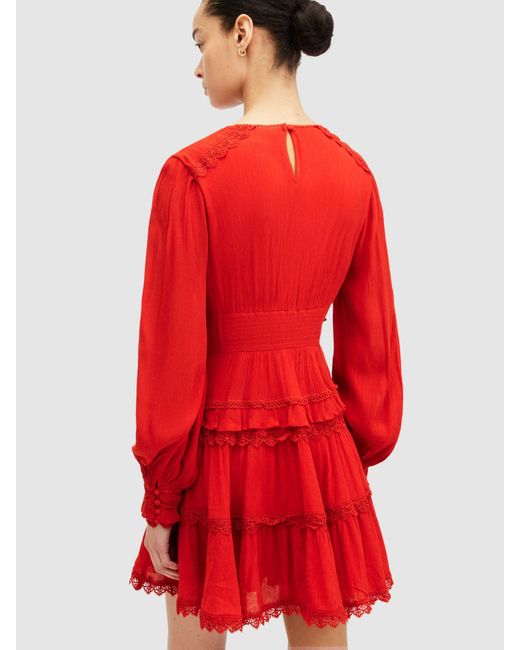 AllSaints Zora Lace Trim Tiered Mini Dress