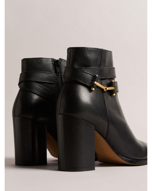 Ted Baker Black Anisea High Block Heel Leather Ankle Boots