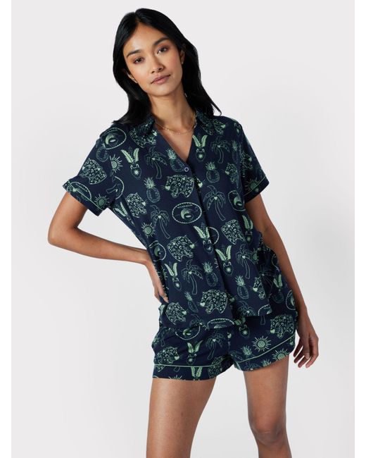 Chelsea Peers Blue Tropical Holiday Print Short Pyjamas