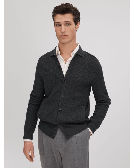 Reiss Gray Kiedler Long Sleeve Button Through Cardigan for men