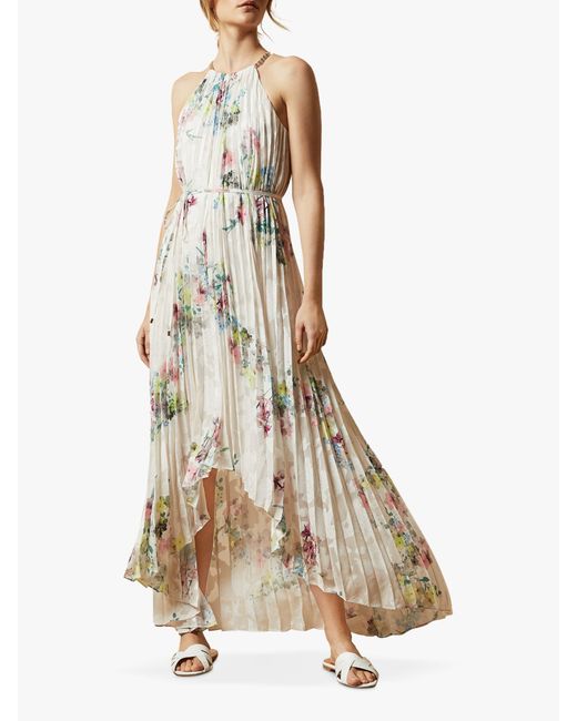 Ted Baker White Threlin Pergola Print Pleated High/low Dress