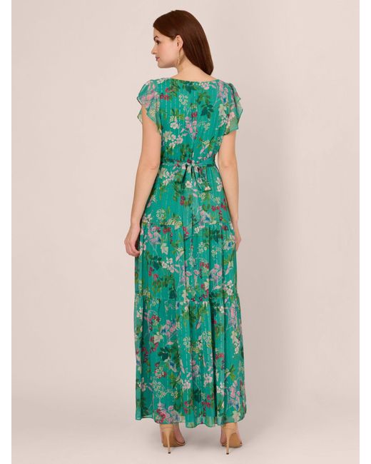 Adrianna Papell Green Floral Tiered Maxi Dress