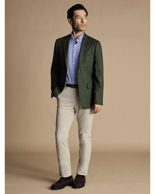 Charles Tyrwhitt Green Twill Wool Slim Fit Jacket for men